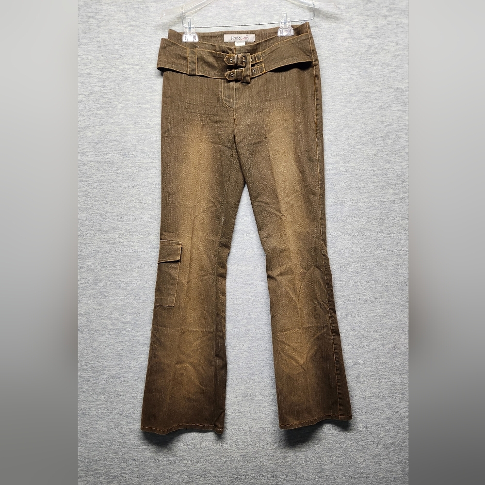 XS Y2k Brown Flare Cargo distressed jeans